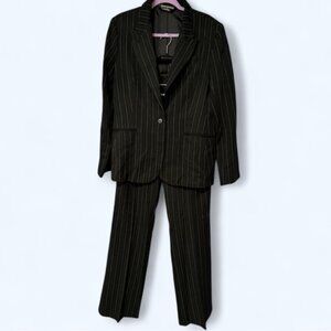 Norma Kamali Black Pin Striped Women's Pantsuit Jacket 18 / Pants 14